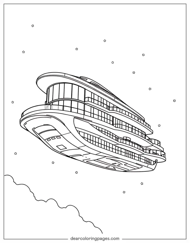 Rocket Coloring Page - Futuristic Space Hotel