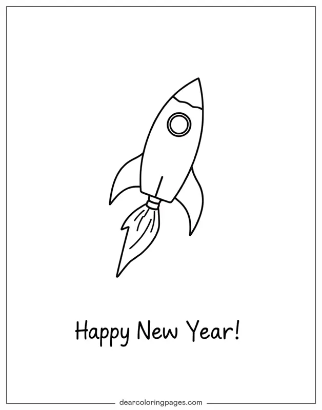 Rocket Coloring Page - Rocket With Happy New Year