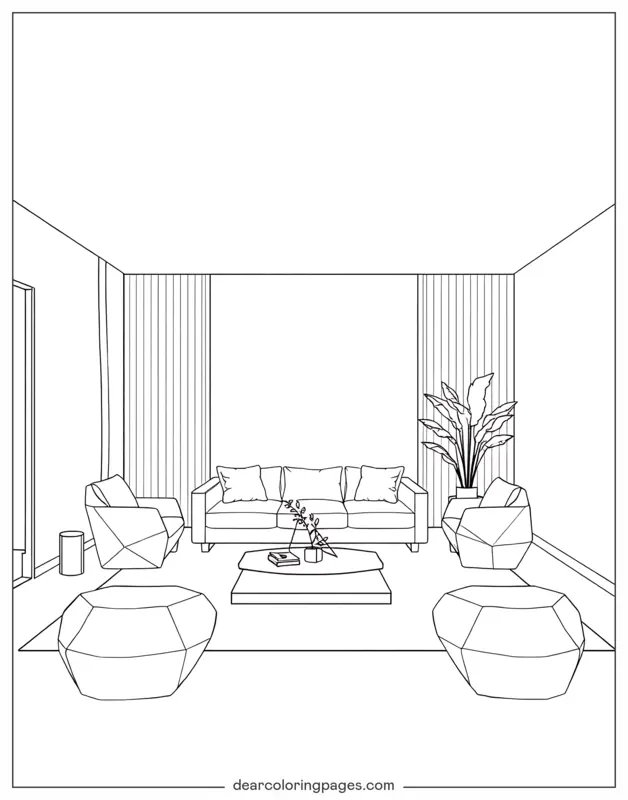 Zimmer Ausmalbild - Minimalistische Wohnzimmercouch