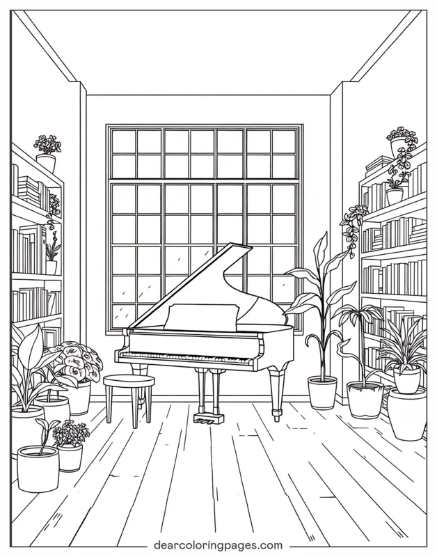 Música Dibujo para Colorear - Sala de Piano