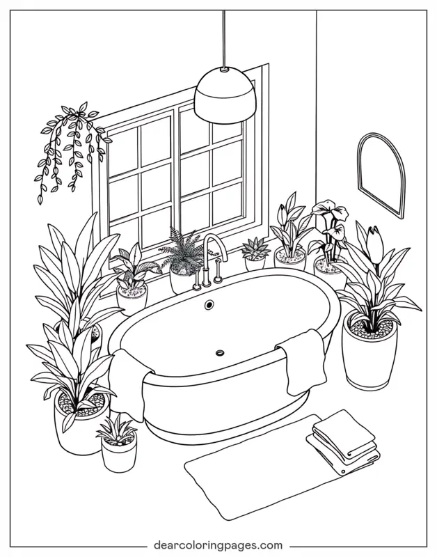 Zimmer Ausmalbild - Gemütliches Badezimmer
