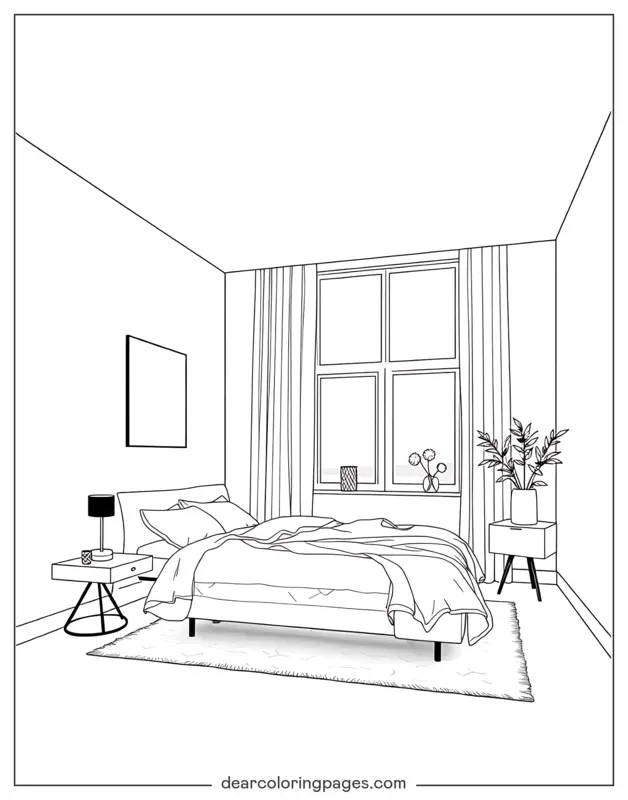 Zimmer Ausmalbild - Minimalistische Schlafzimmer