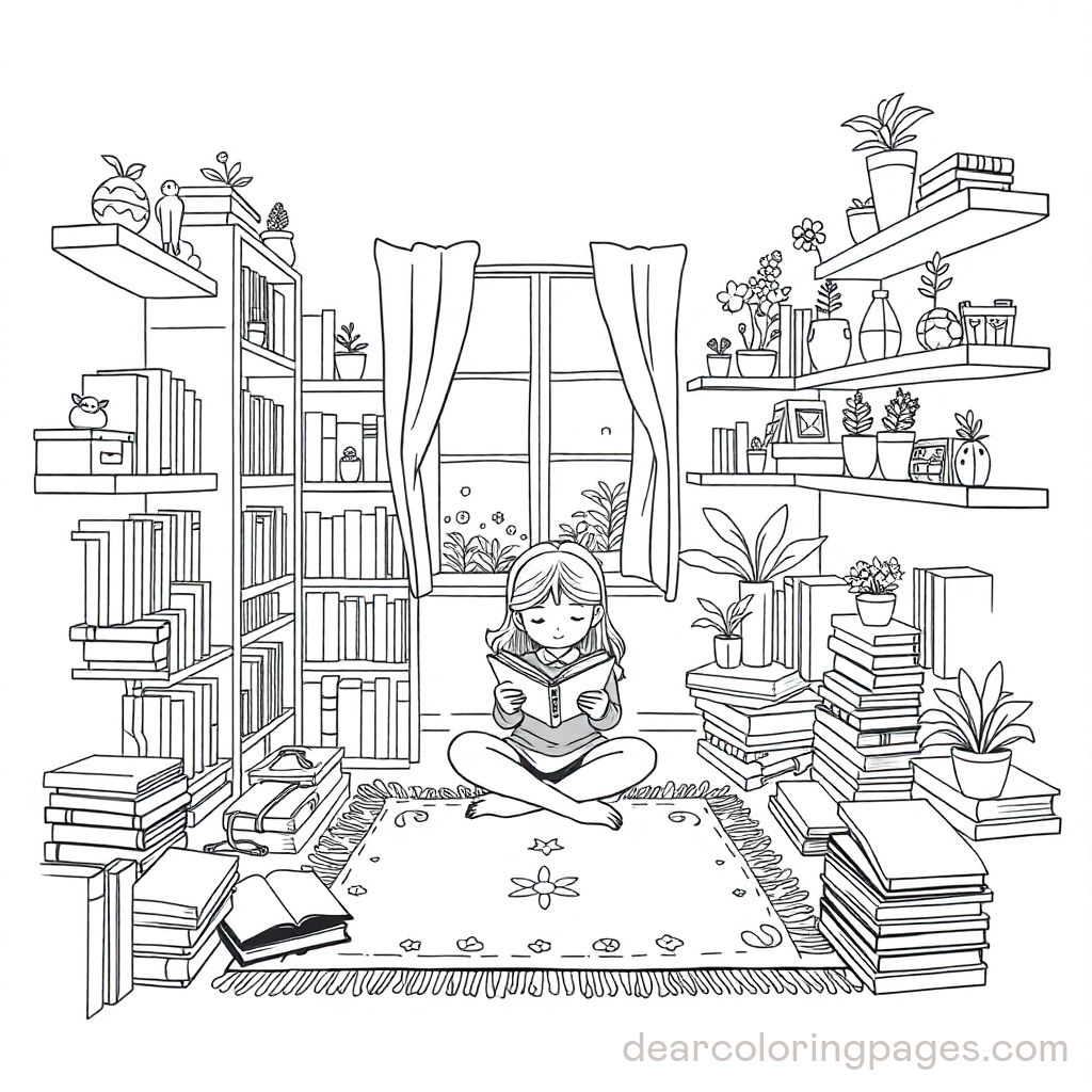 Cozy Reading Nook Coloring Page