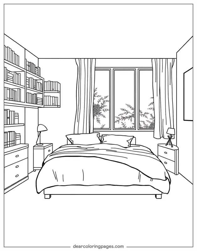 Zimmer Ausmalbild - Gemütliches Schlafzimmer
