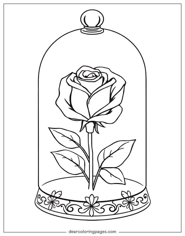 Rosa Desenho para Colorir - Rosa Debaixo de uma Cúpula de Vidro