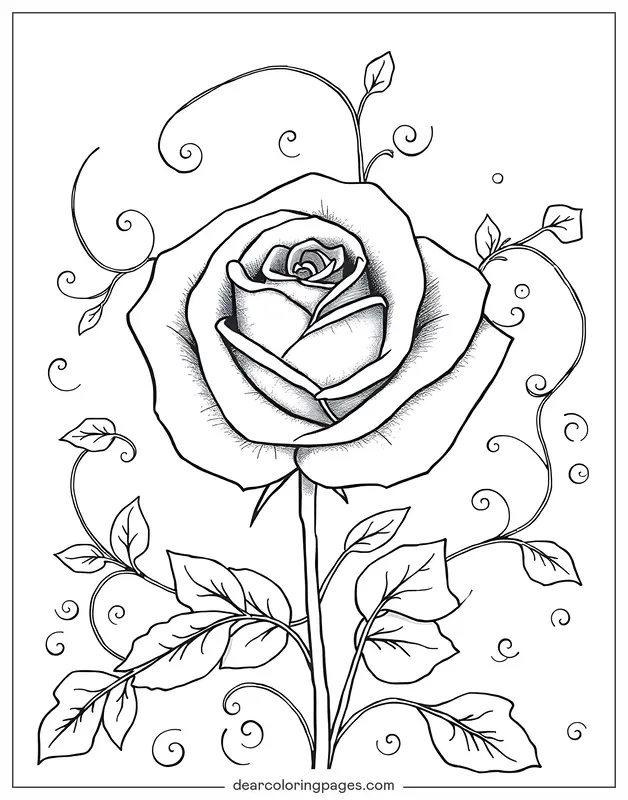 Rosa Desenho para Colorir - Rosa Delicada
