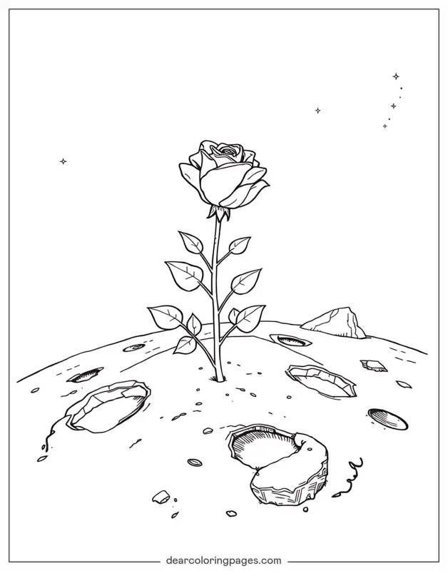 Rosa Desenho para Colorir - Rosa Solitária em um Planeta