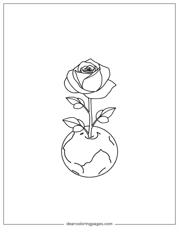 Rosa Desenho para Colorir - Rosa de Vaso Globo
