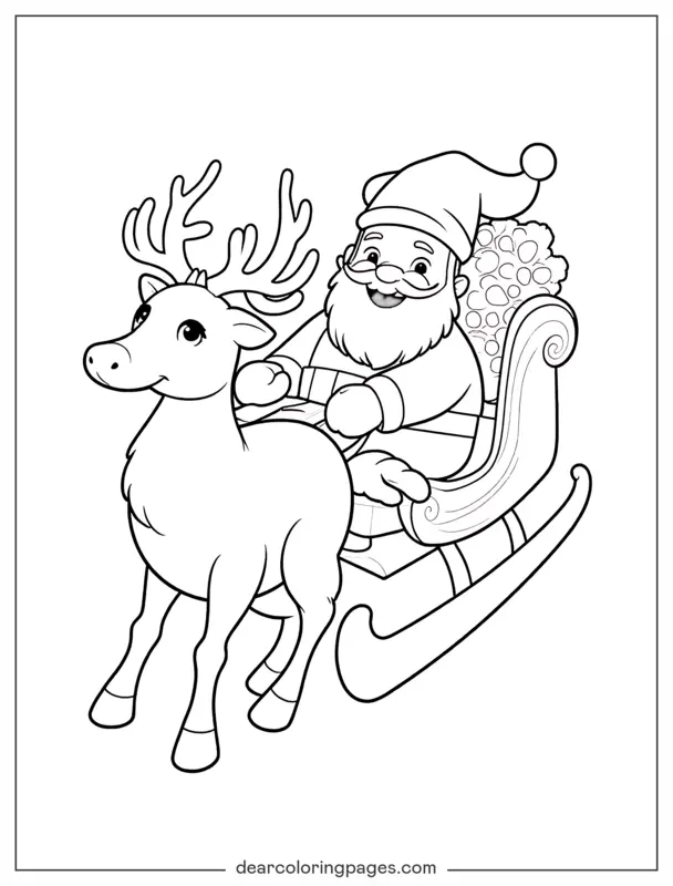 Babbo Natale Disegno da Colorare - Disegno da Colorare: Babbo Natale con Slitta e Renne