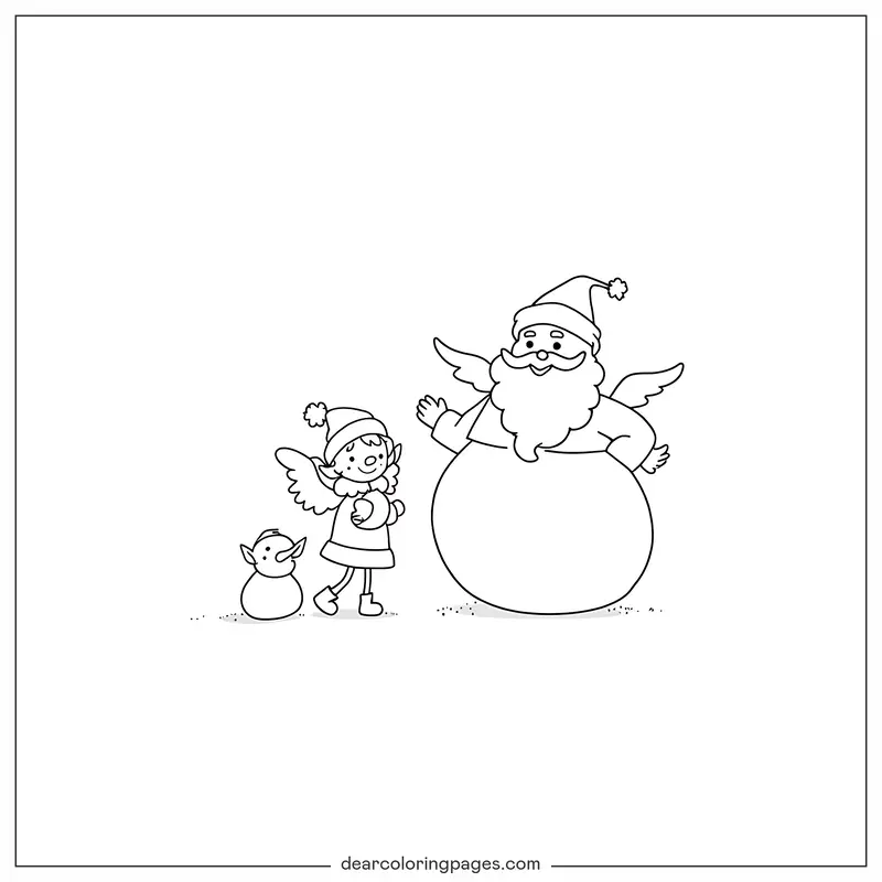Babbo Natale Disegno da Colorare - Disegno da Colorare di Angelo di Natale e Babbo Natale