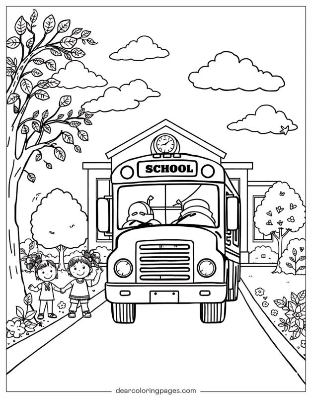 Schulbus vor der Schule