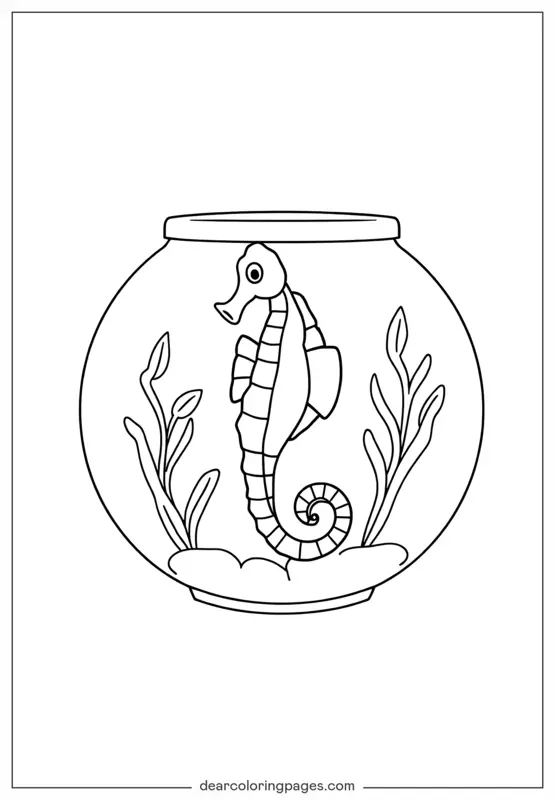 Caballito de mar Dibujo para Colorear - Caballito de mar en pecera