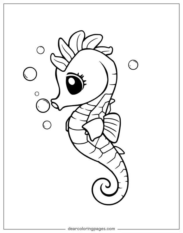 Caballito de mar Dibujo para Colorear - Caballito de mar soplando burbujas