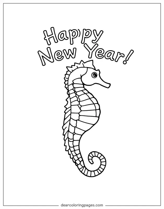 Capodanno Disegno da Colorare - Cavalluccio marino di Capodanno
