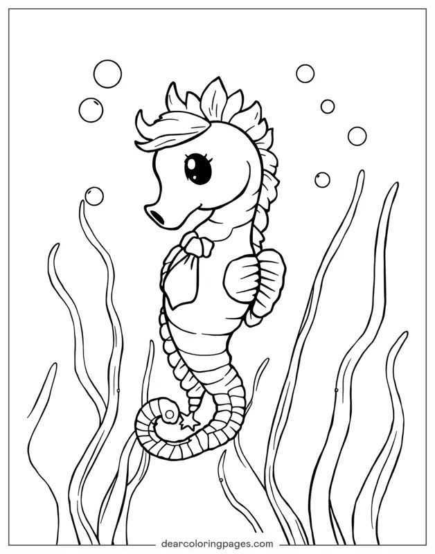 Caballito de mar Dibujo para Colorear - Caballito de mar con corbata