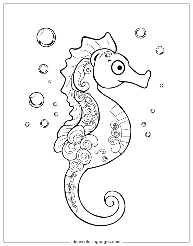 Caballito de mar Dibujo para Colorear - Pistola de burbujas caballito de mar