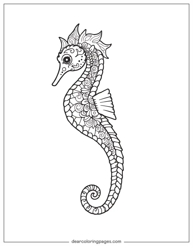 Caballito de mar Dibujo para Colorear - Caballito de mar con patrones intrincados