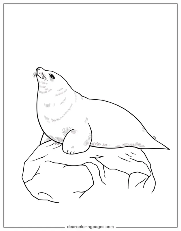 Ocean Animal Coloring Page - Seal Resting on Rock