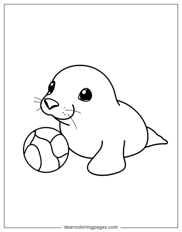 Seal Coloring Page - Baby Seal Playing With Ball