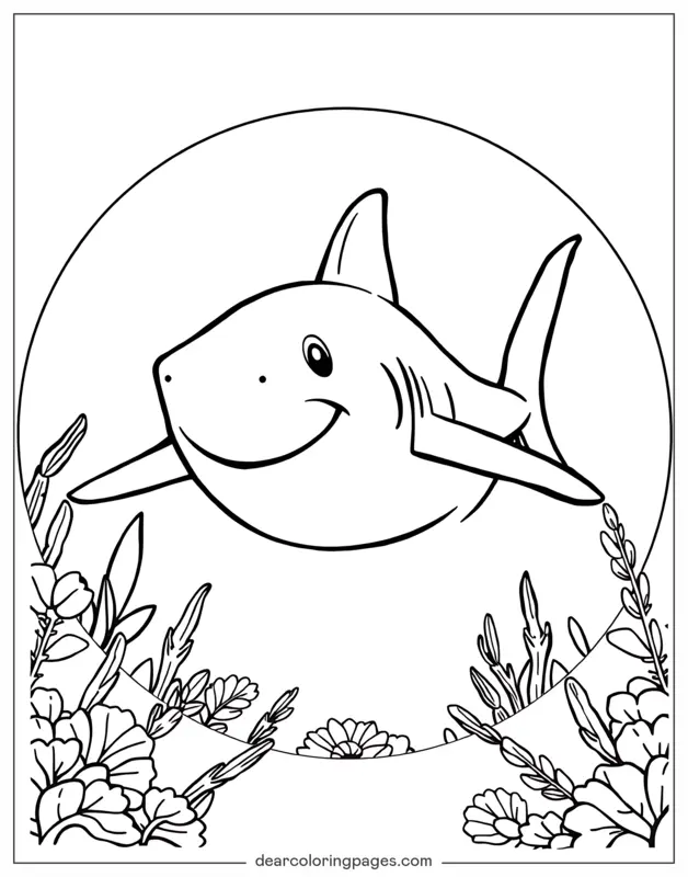 Shark Coloring Page - Shark in a Circle