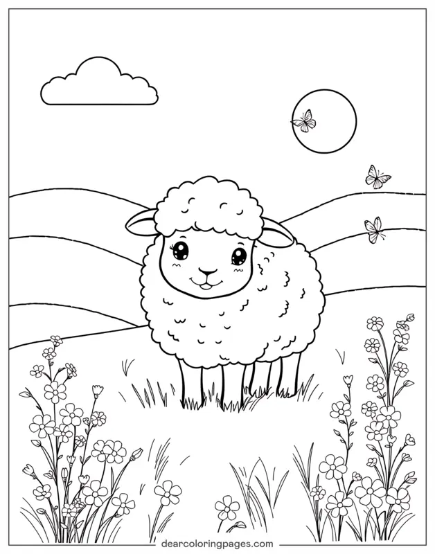 Oveja Dibujo para Colorear - Oveja Esponjosa en el Prado
