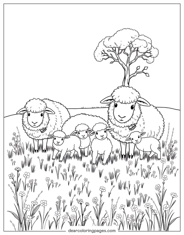 Oveja Dibujo para Colorear - Familia de ovejas