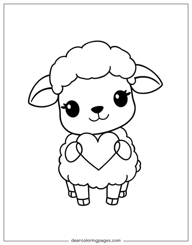 Oveja Dibujo para Colorear - Oveja sosteniendo un corazón