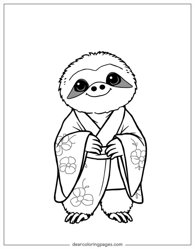 Pereza Dibujo para Colorear - Perezoso en Kimono