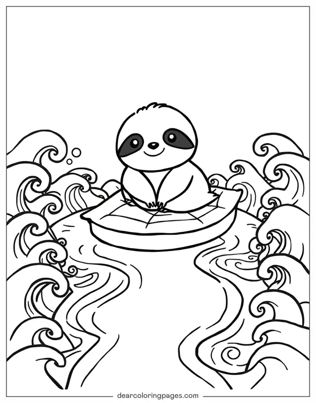 Pereza Dibujo para Colorear - Pereza en una balsa