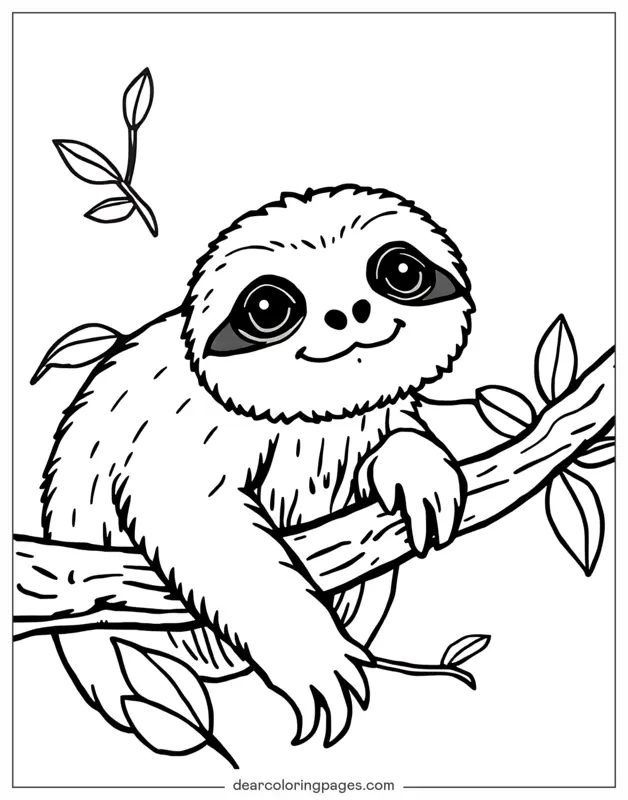 Pereza Dibujo para Colorear - Pereza en el árbol