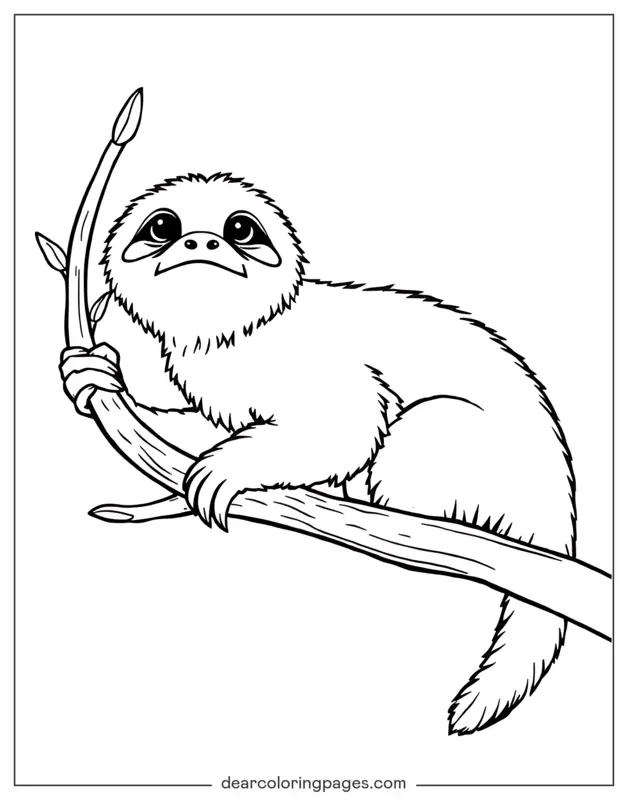 Pereza Dibujo para Colorear - Pereza en una rama
