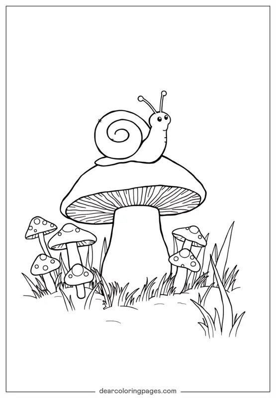 Lumaca Disegno da Colorare - Lumaca che riposa su un grande fungo