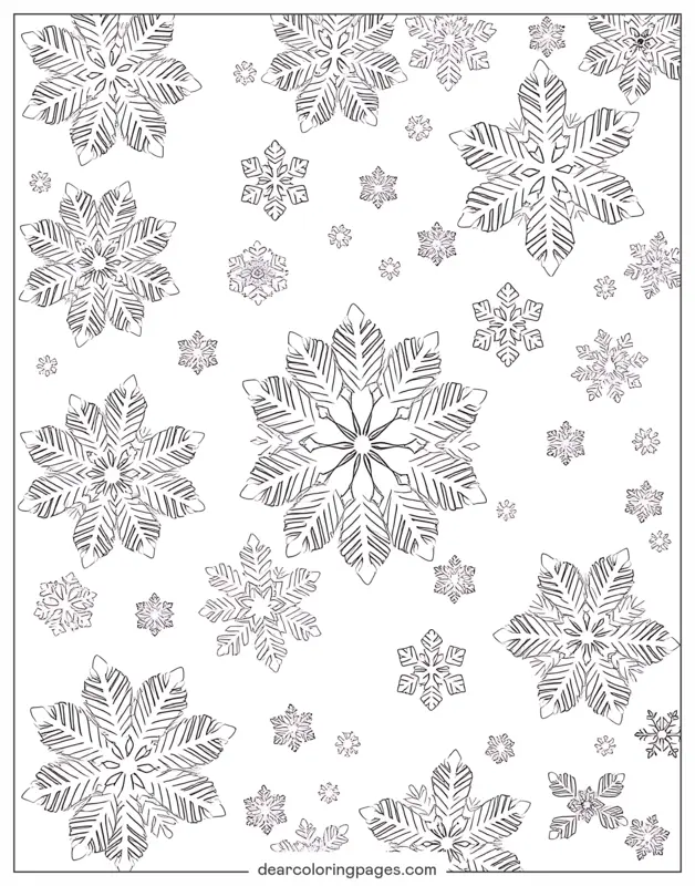 Thin-lined Snowflakes of Various Shapes and Sizes