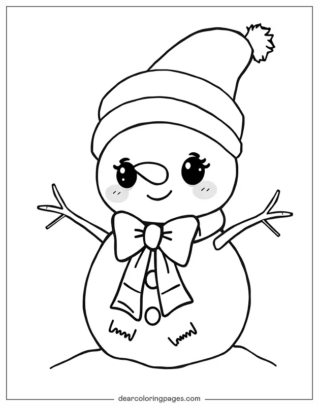 Navidad Dibujo para Colorear - Muñeco de nieve con lazo