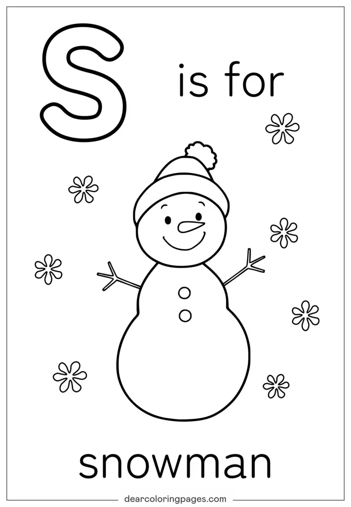 Buchstabe S Ausmalbild - S steht für Schneemann