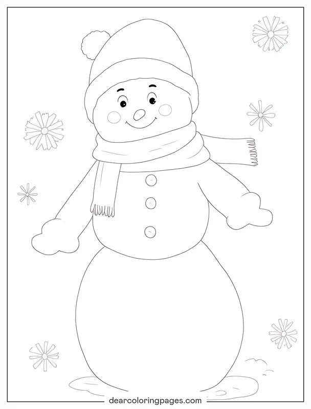 Invierno Dibujo para Colorear - Muñeco de Nieve con Bufanda Dibujo para Colorear