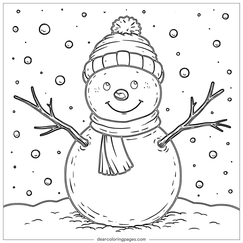Invierno Dibujo para Colorear - Amistoso Amigo de Nieve Dibujo para Colorear