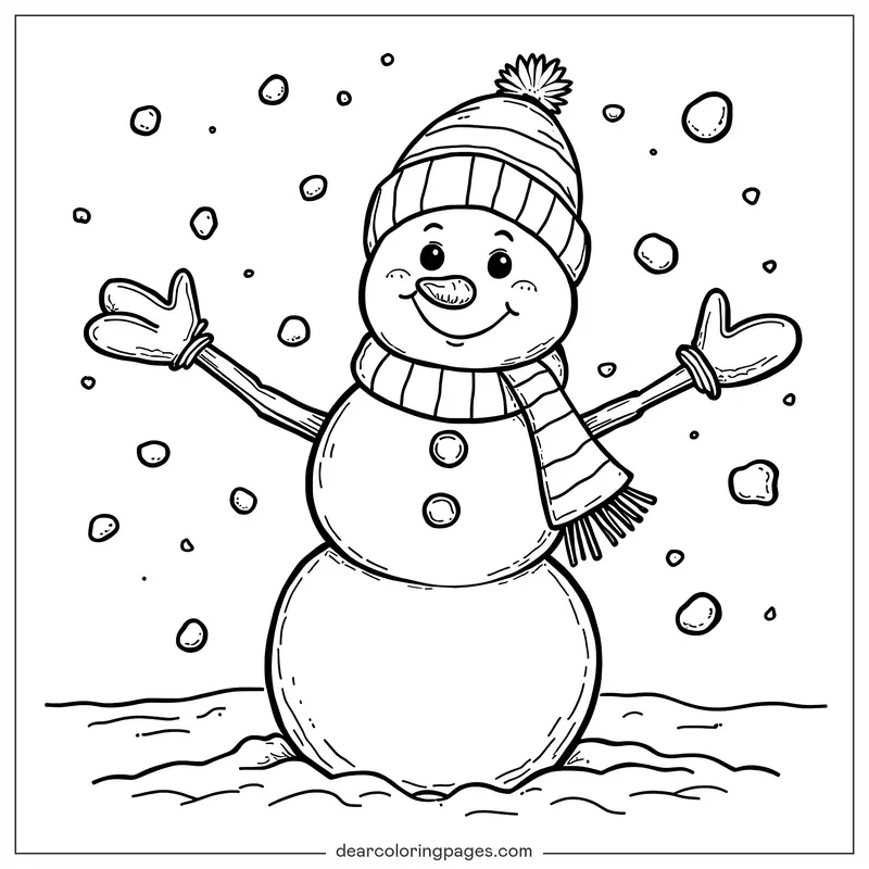 Invierno Dibujo para Colorear - Muñeco de Nieve Acogedor de Invierno