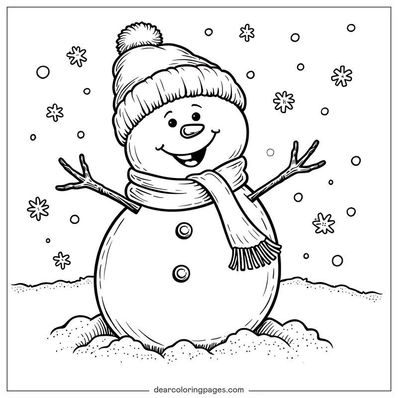 Invierno Dibujo para Colorear - Amigo de Copo de Nieve Joyoso
