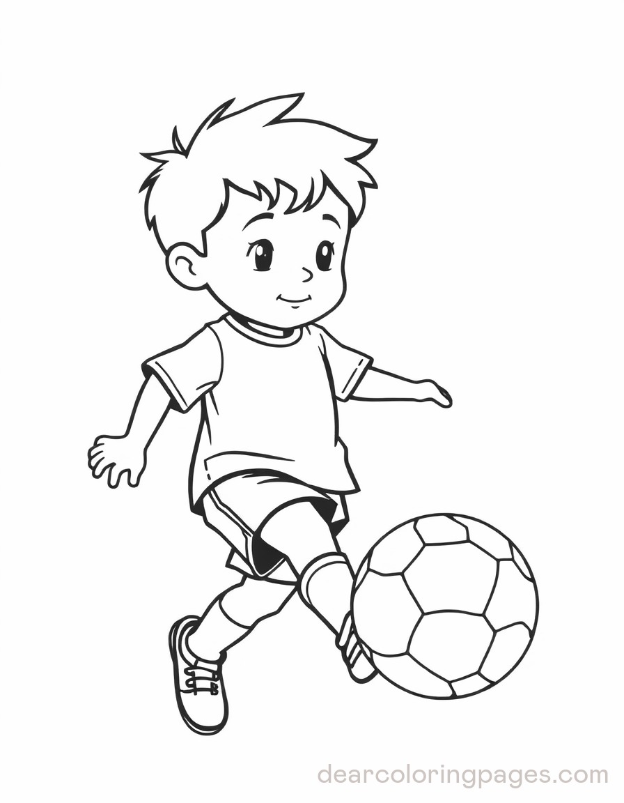 Soccer Coloring Page - Kid Playing Soccer