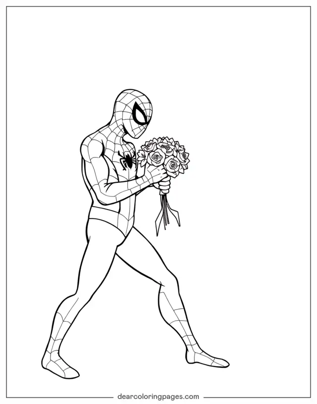 Spider-Man Dibujo para Colorear - Spider-Man con un ramo