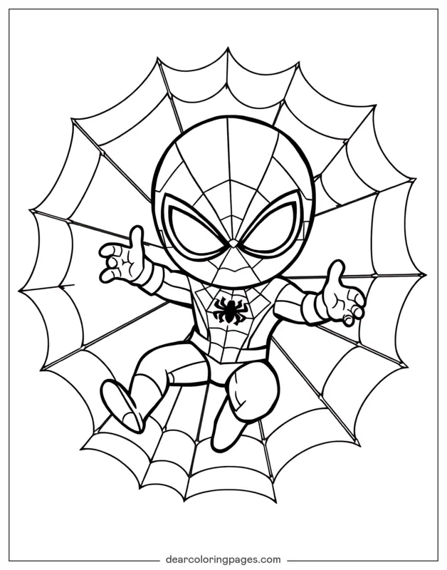 Spider-Man Dibujo para Colorear - Chibi Spider-Man y la telaraña