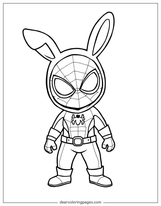 Spider-Man Dibujo para Colorear - Spider-Man en sudadera con capucha de Conejo de Pascua