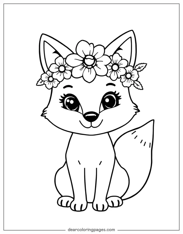 Primavera Dibujo para Colorear - Zorro con flores