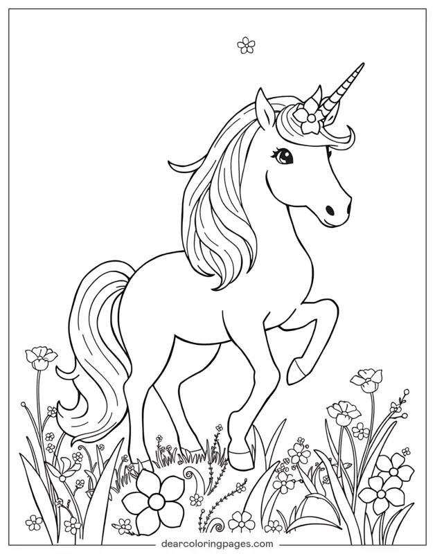Unicórnio Desenho para Colorir - Unicórnio da Primavera