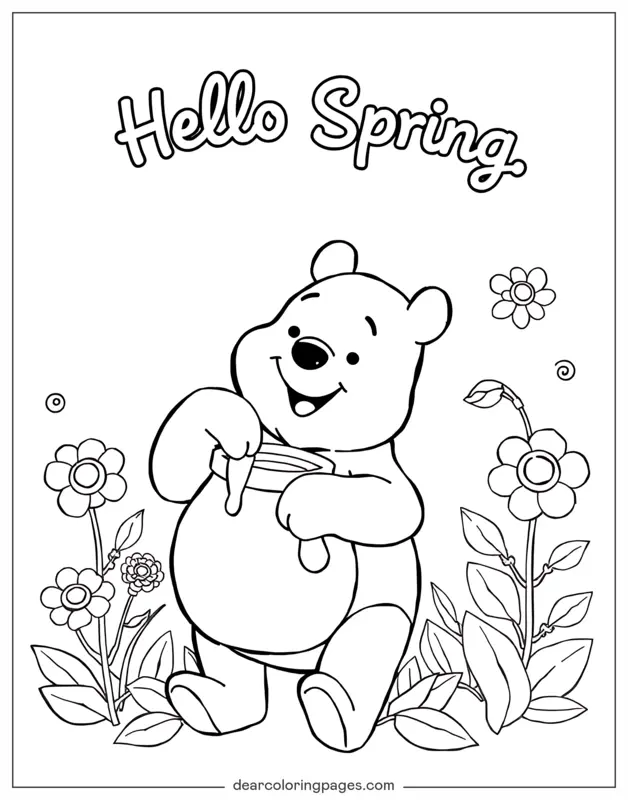 Primavera Dibujo para Colorear - Día de primavera con Winnie the Pooh