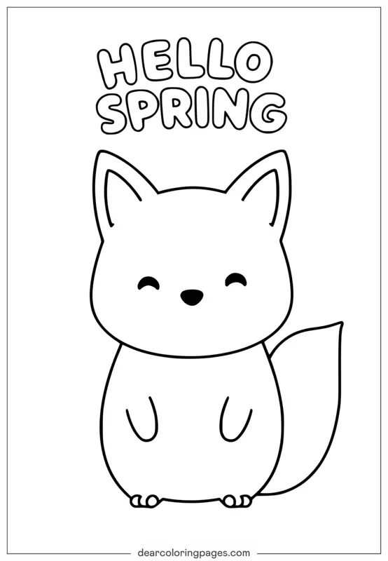 Primavera Dibujo para Colorear - Lindo Zorro en Primavera Dibujo para Colorear