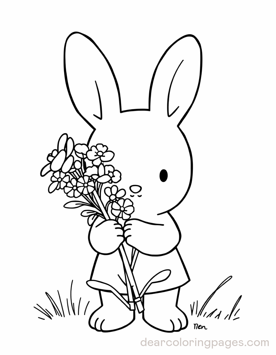 Bunny Holding Flower Bouquet