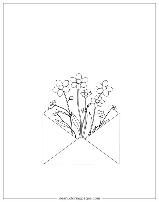 Primavera Dibujo para Colorear - Flores de primavera de un sobre abierto