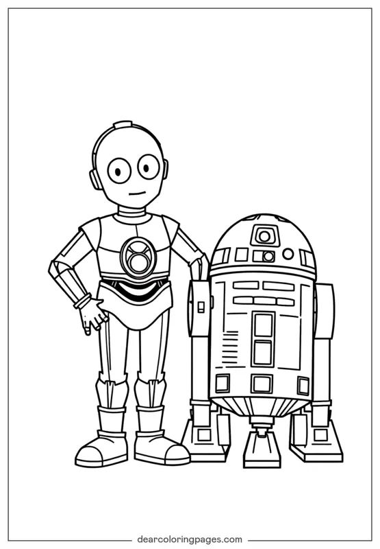 Star Wars Coloring: Cartoon C-3PO and R2-D2